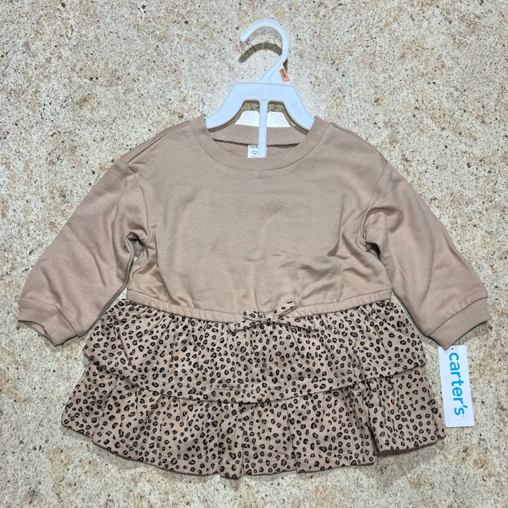 NWT Carter’s Baby Girl Animal Print Dress With Diaper Cover - Size 12m
